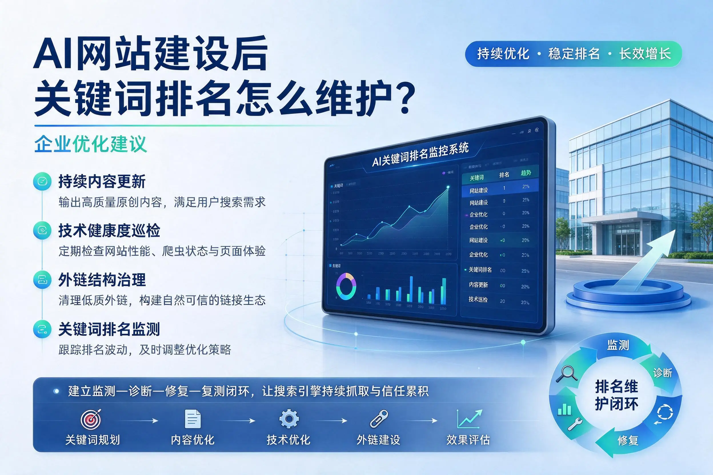 AI网站建设后关键词排名怎么维护?衡水企业优化建议